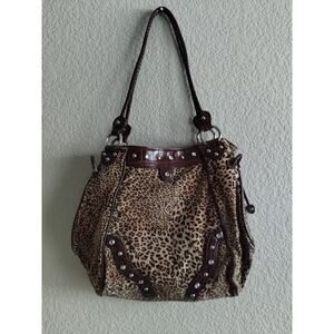 MC Designs By Marjorie Leopard Velvet Brown Braided Rhinestone Handbag Purse